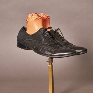 1990s Dune Wingtip Black Suede and Patent Leather Shoes